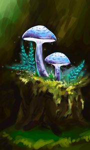 Preview wallpaper mushrooms, branches, particles, art