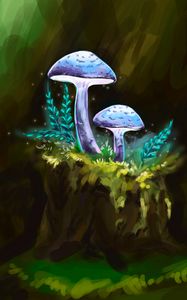 Preview wallpaper mushrooms, branches, particles, art