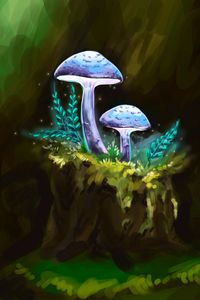 Preview wallpaper mushrooms, branches, particles, art