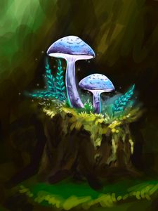 Preview wallpaper mushrooms, branches, particles, art