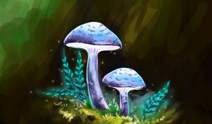 Preview wallpaper mushrooms, branches, particles, art