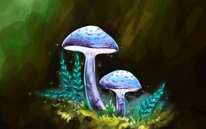 Preview wallpaper mushrooms, branches, particles, art