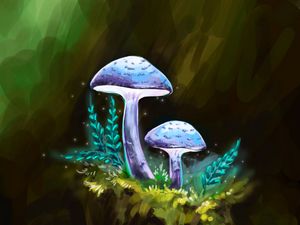 Preview wallpaper mushrooms, branches, particles, art