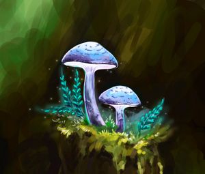 Preview wallpaper mushrooms, branches, particles, art