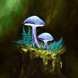 Preview wallpaper mushrooms, branches, particles, art