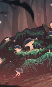 Preview wallpaper mushrooms, glow, light, forest, art