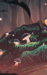 Preview wallpaper mushrooms, glow, light, forest, art