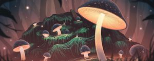 Preview wallpaper mushrooms, glow, light, forest, art