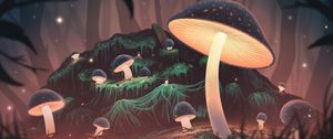 Preview wallpaper mushrooms, glow, light, forest, art