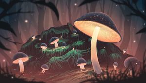 Preview wallpaper mushrooms, glow, light, forest, art