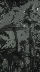 Preview wallpaper mushrooms, spray, black, 3d, art
