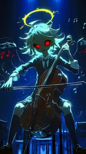 Preview wallpaper musician, cello, halo, art, anime, blue