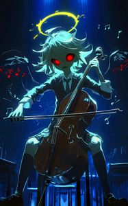 Preview wallpaper musician, cello, halo, art, anime, blue