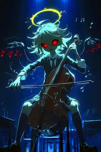 Preview wallpaper musician, cello, halo, art, anime, blue