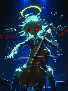 Preview wallpaper musician, cello, halo, art, anime, blue