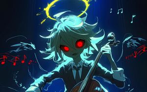 Preview wallpaper musician, cello, halo, art, anime, blue