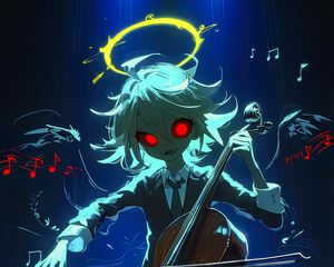 Preview wallpaper musician, cello, halo, art, anime, blue