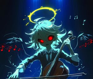 Preview wallpaper musician, cello, halo, art, anime, blue