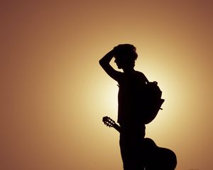 Preview wallpaper musician, silhouette, guitar, musical instrument, sunset