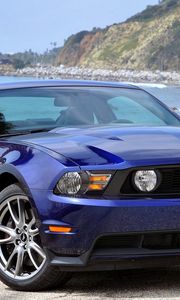 Preview wallpaper mustang, blue, nature, front view