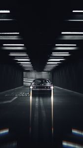 Preview wallpaper mustang, car, black, road, tunnel