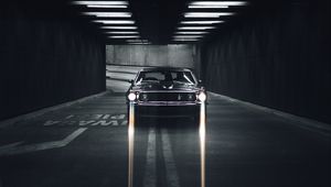 Preview wallpaper mustang, car, black, road, tunnel