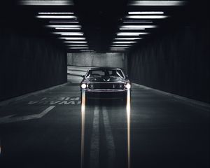 Preview wallpaper mustang, car, black, road, tunnel