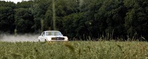 Preview wallpaper mustang, car, retro, vintage, grass, trees