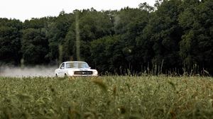 Preview wallpaper mustang, car, retro, vintage, grass, trees
