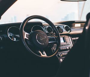 Preview wallpaper mustang, car, steering wheel, salon, black