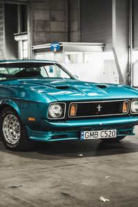 Preview wallpaper mustang, ford, 1973, hangar, front view
