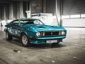 Preview wallpaper mustang, ford, 1973, hangar, front view