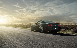 Preview wallpaper mustang, gt, cars, road, light, rear view