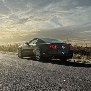 Preview wallpaper mustang, gt, cars, road, light, rear view