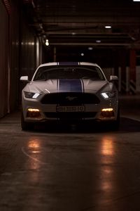 Preview wallpaper mustang gt, mustang, sports car, car, front view, lights