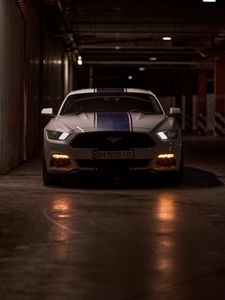 Preview wallpaper mustang gt, mustang, sports car, car, front view, lights