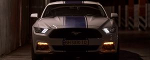 Preview wallpaper mustang gt, mustang, sports car, car, front view, lights