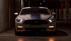 Preview wallpaper mustang gt, mustang, sports car, car, front view, lights