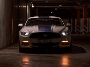 Preview wallpaper mustang gt, mustang, sports car, car, front view, lights