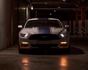 Preview wallpaper mustang gt, mustang, sports car, car, front view, lights