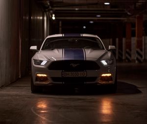 Preview wallpaper mustang gt, mustang, sports car, car, front view, lights