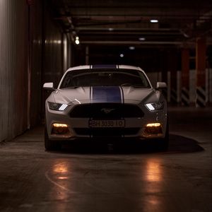 Preview wallpaper mustang gt, mustang, sports car, car, front view, lights