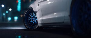 Preview wallpaper mustang gt, mustang, wheel, drive, sports car, white, closeup