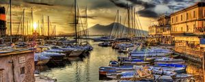 Preview wallpaper naples, italy, sea, pier, wharf, boat, hdr