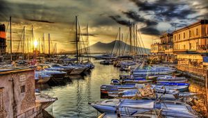 Preview wallpaper naples, italy, sea, pier, wharf, boat, hdr