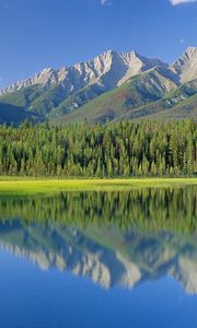 Preview wallpaper national park, canada, british columbia, mountains, trees, dog lake