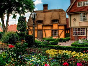 Preview wallpaper nature, house, flowers, flowerbed