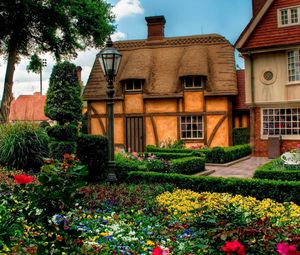 Preview wallpaper nature, house, flowers, flowerbed