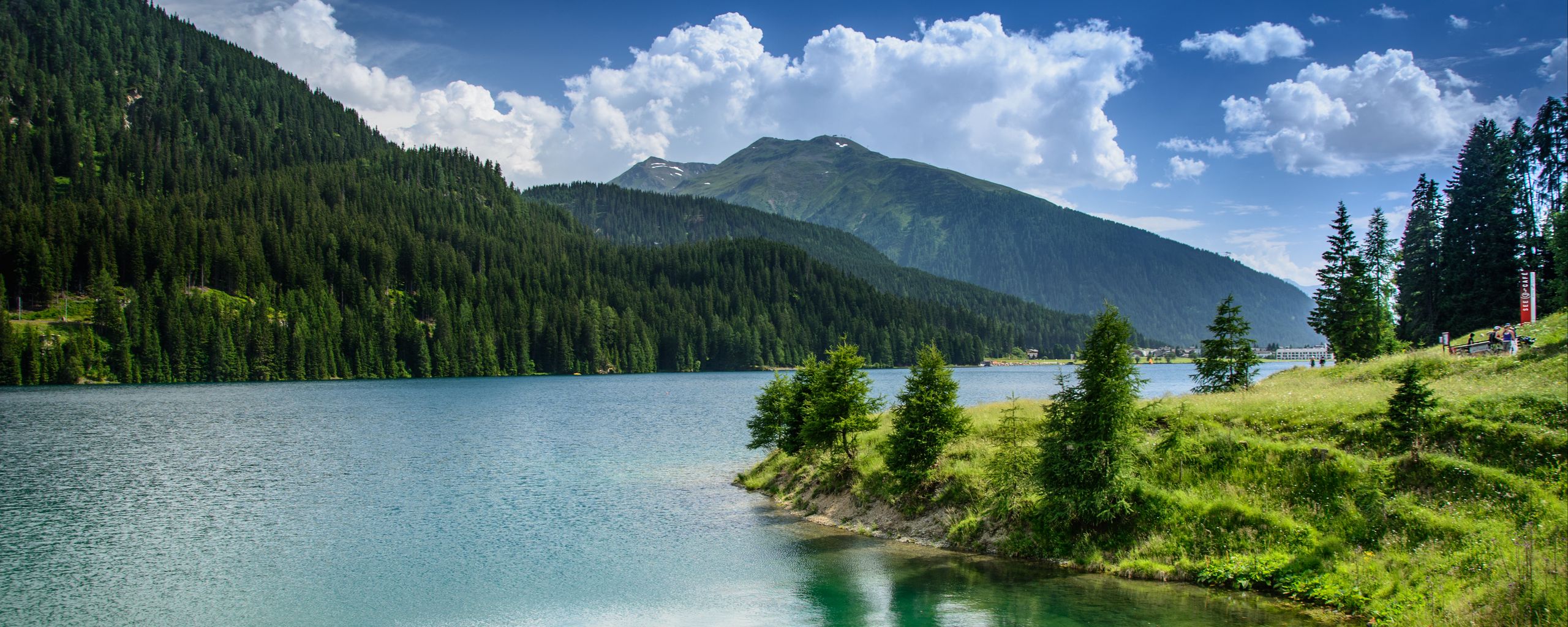 Download wallpaper 2560x1024 nature, lake, mountains, forest ultrawide  monitor hd background