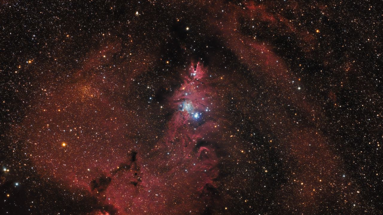 Wallpaper nebula, galaxy, space, stars, glow, red